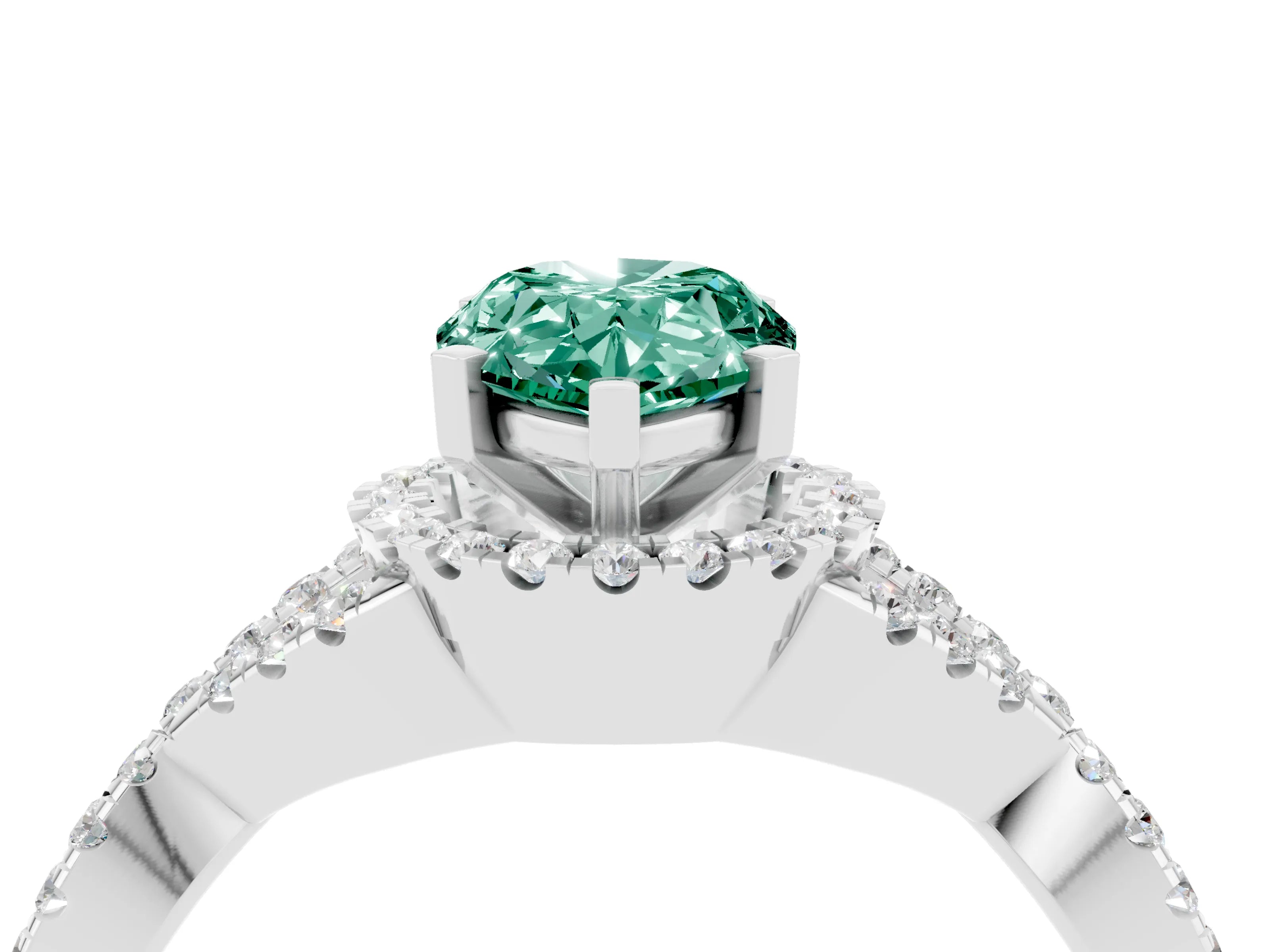 White gold Pear Cut Green Sapphire Halo Twist Band Solitaire Prong Setting Ring_4