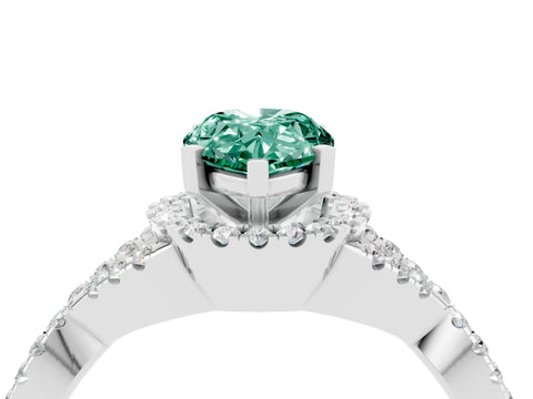 White gold Pear Cut Green Sapphire Halo Twist Band Solitaire Prong Setting Ring_4