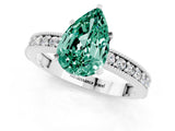 White gold Pear Cut Green Sapphire Milgrain Pavé Engagement Ring with Four-Prong Setting_1