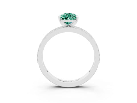 White gold Pear Cut Green Sapphire Milgrain Pavé Engagement Ring with Four-Prong Setting_3