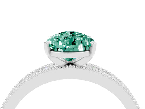 White gold Pear Cut Green Sapphire Milgrain Pavé Engagement Ring with Four-Prong Setting_4