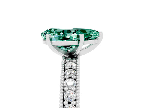 White gold Pear Cut Green Sapphire Milgrain Pavé Engagement Ring with Four-Prong Setting_5