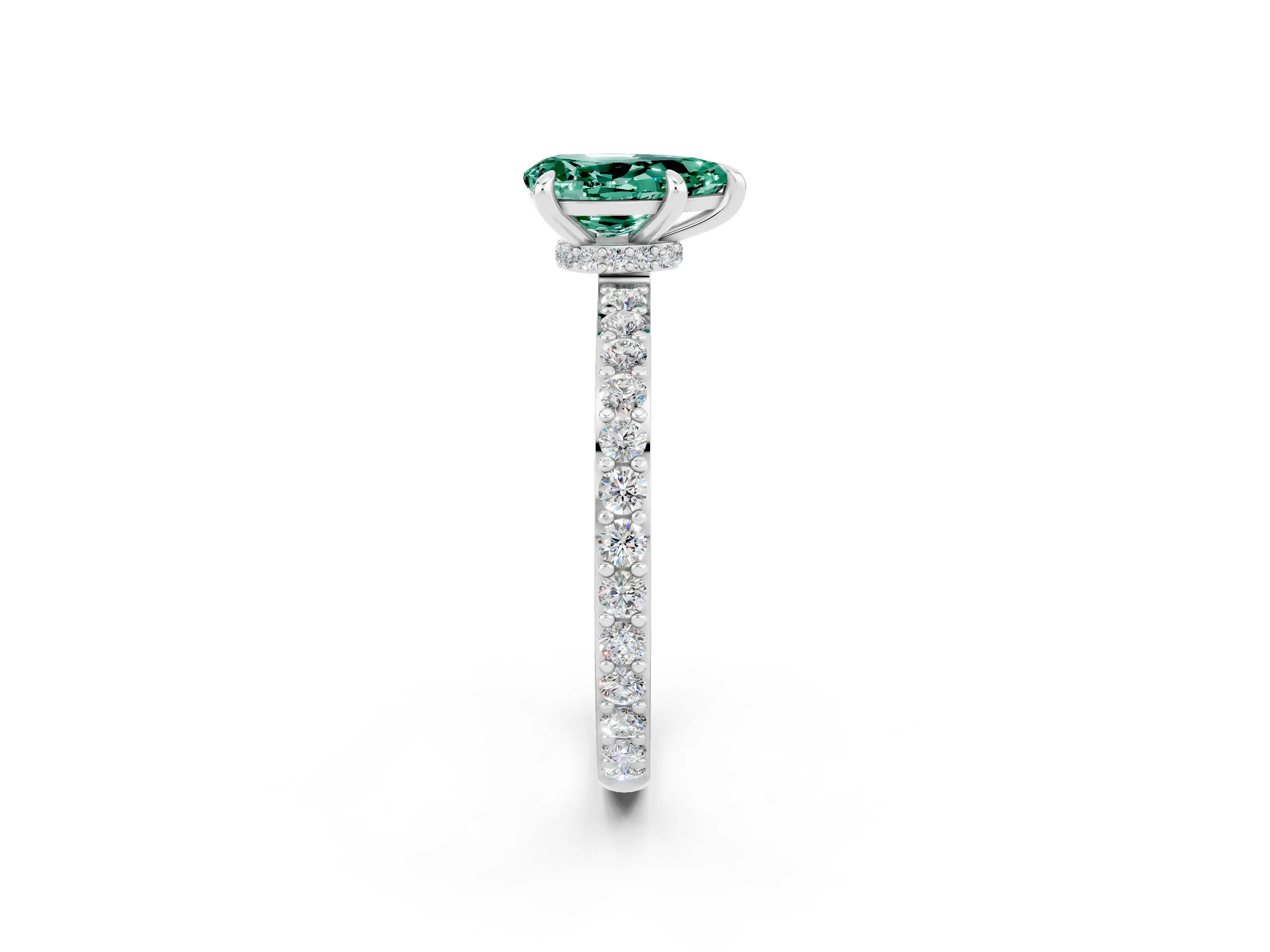 White gold Pear Cut Green Sapphire Pavé Engagement Ring with Round  Accents and Prong Setting_26