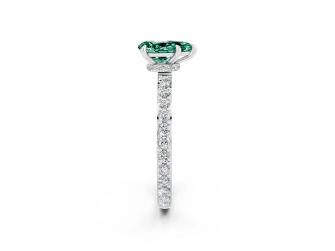 White gold Pear Cut Green Sapphire Pavé Engagement Ring with Round  Accents and Prong Setting_26