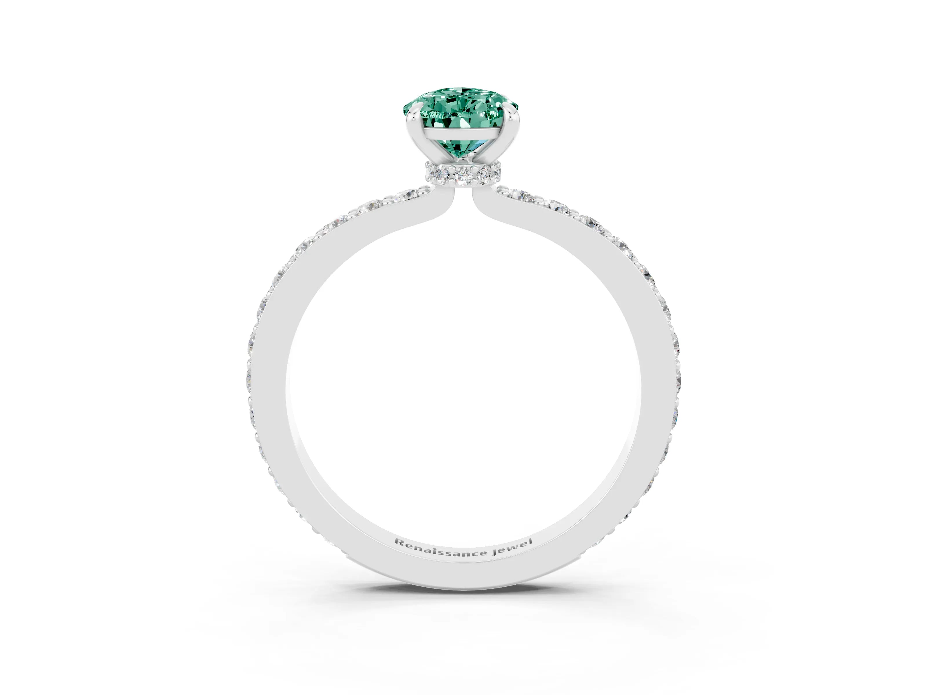White gold Pear Cut Green Sapphire Pavé Engagement Ring with Round  Accents and Prong Setting_27