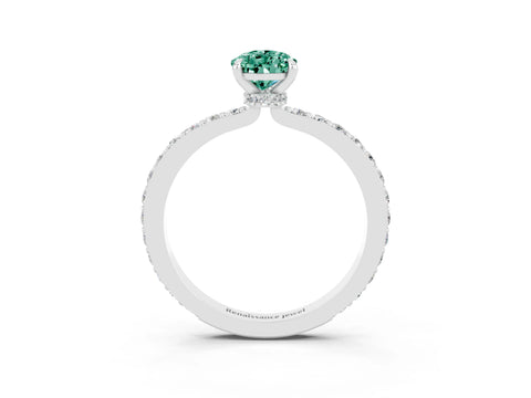 White gold Pear Cut Green Sapphire Pavé Engagement Ring with Round  Accents and Prong Setting_27