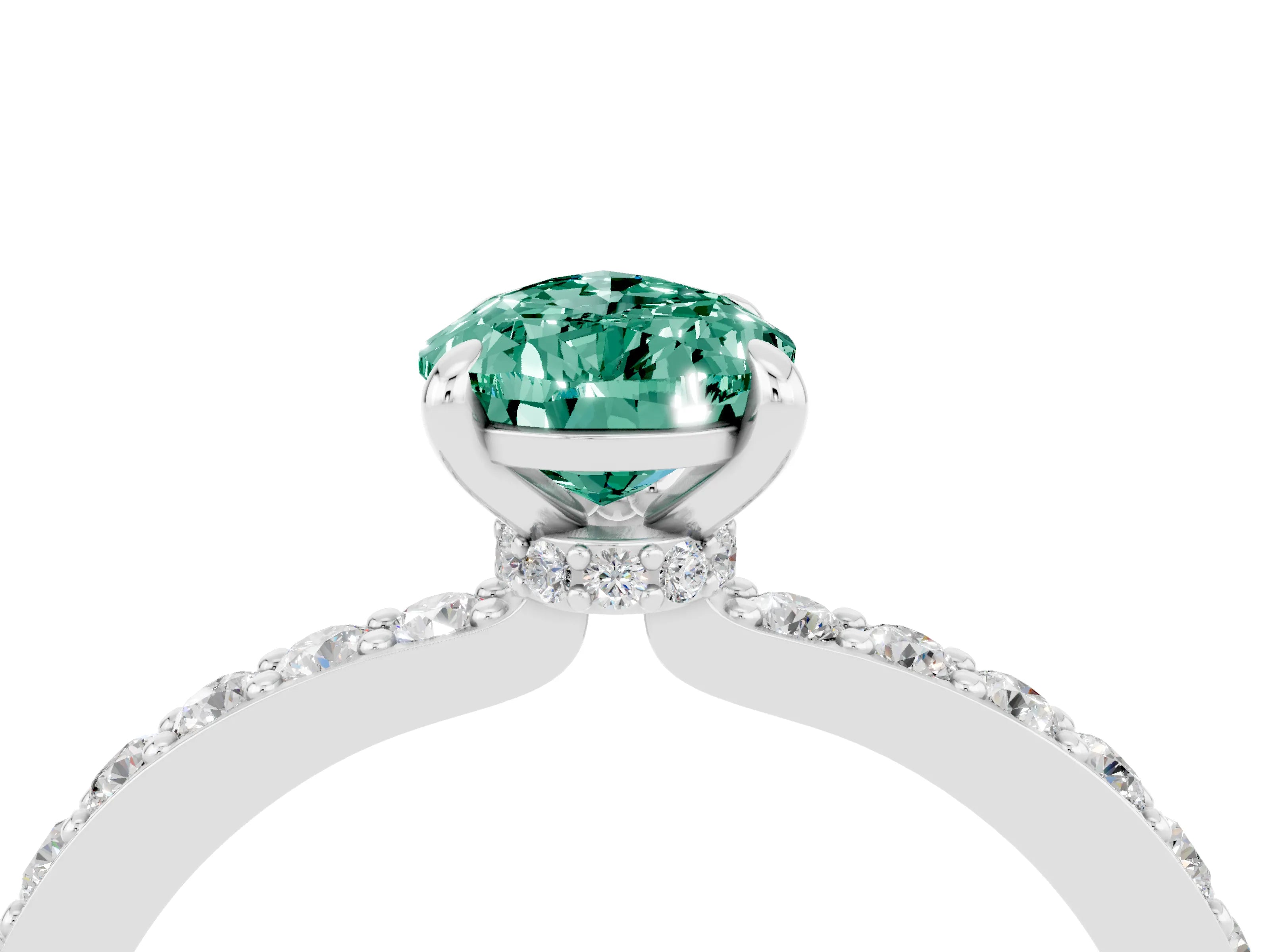 White gold Pear Cut Green Sapphire Pavé Engagement Ring with Round  Accents and Prong Setting_28