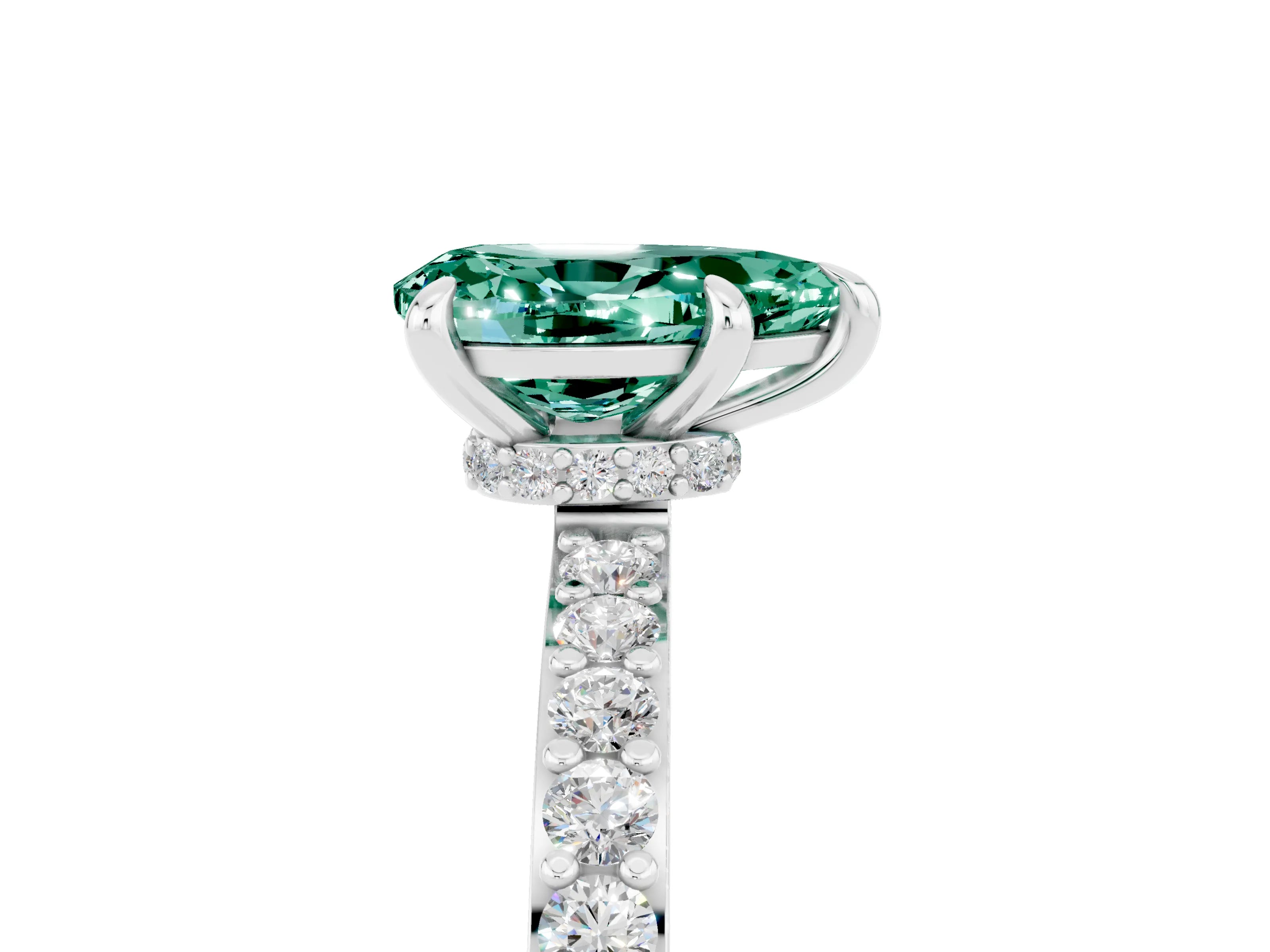 White gold Pear Cut Green Sapphire Pavé Engagement Ring with Round  Accents and Prong Setting_29