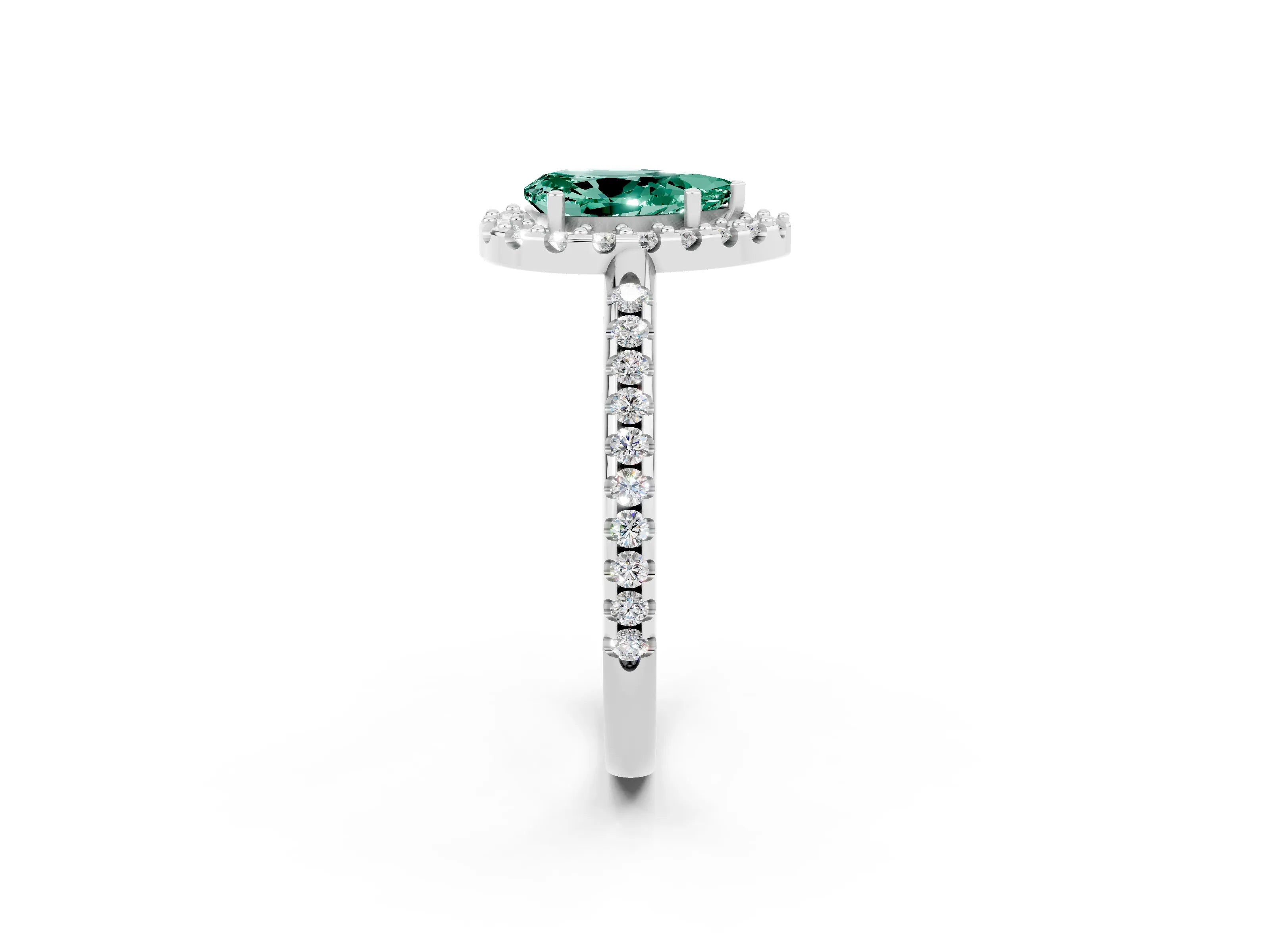 White gold Pear Cut Green Sapphire Pavé Halo Ring with Four-Prong Setting_14