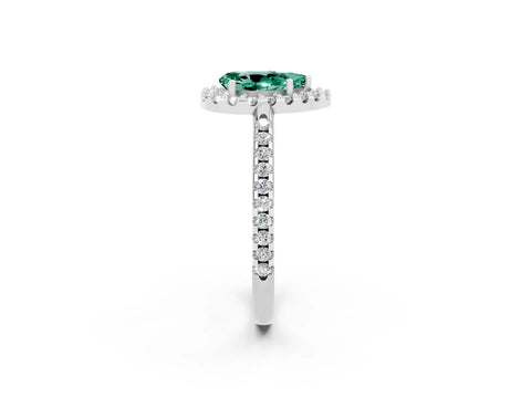 White gold Pear Cut Green Sapphire Pavé Halo Ring with Four-Prong Setting_14