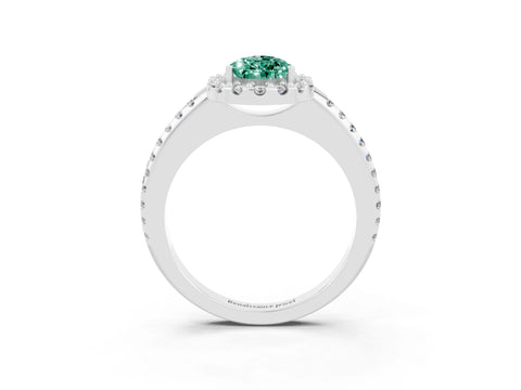 White gold Pear Cut Green Sapphire Pavé Halo Ring with Four-Prong Setting_15