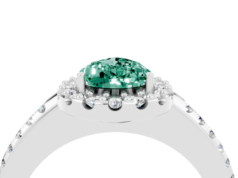 White gold Pear Cut Green Sapphire Pavé Halo Ring with Four-Prong Setting_16