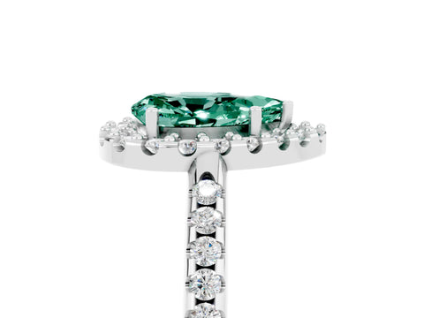 White gold Pear Cut Green Sapphire Pavé Halo Ring with Four-Prong Setting_17