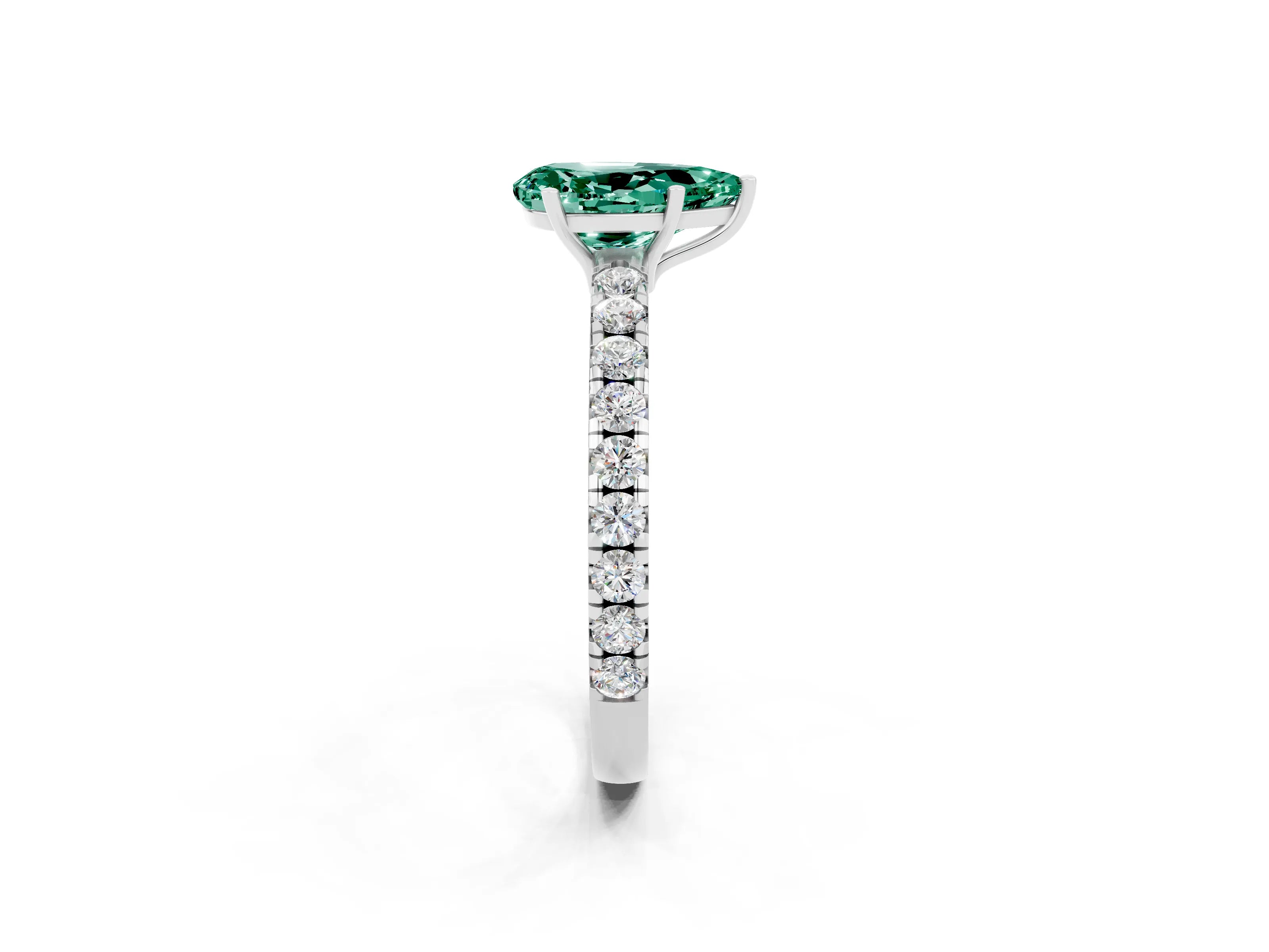 White gold Pear Cut Green Sapphire Pavé Solitaire Engagement Ring with Four-Prong Setting_14