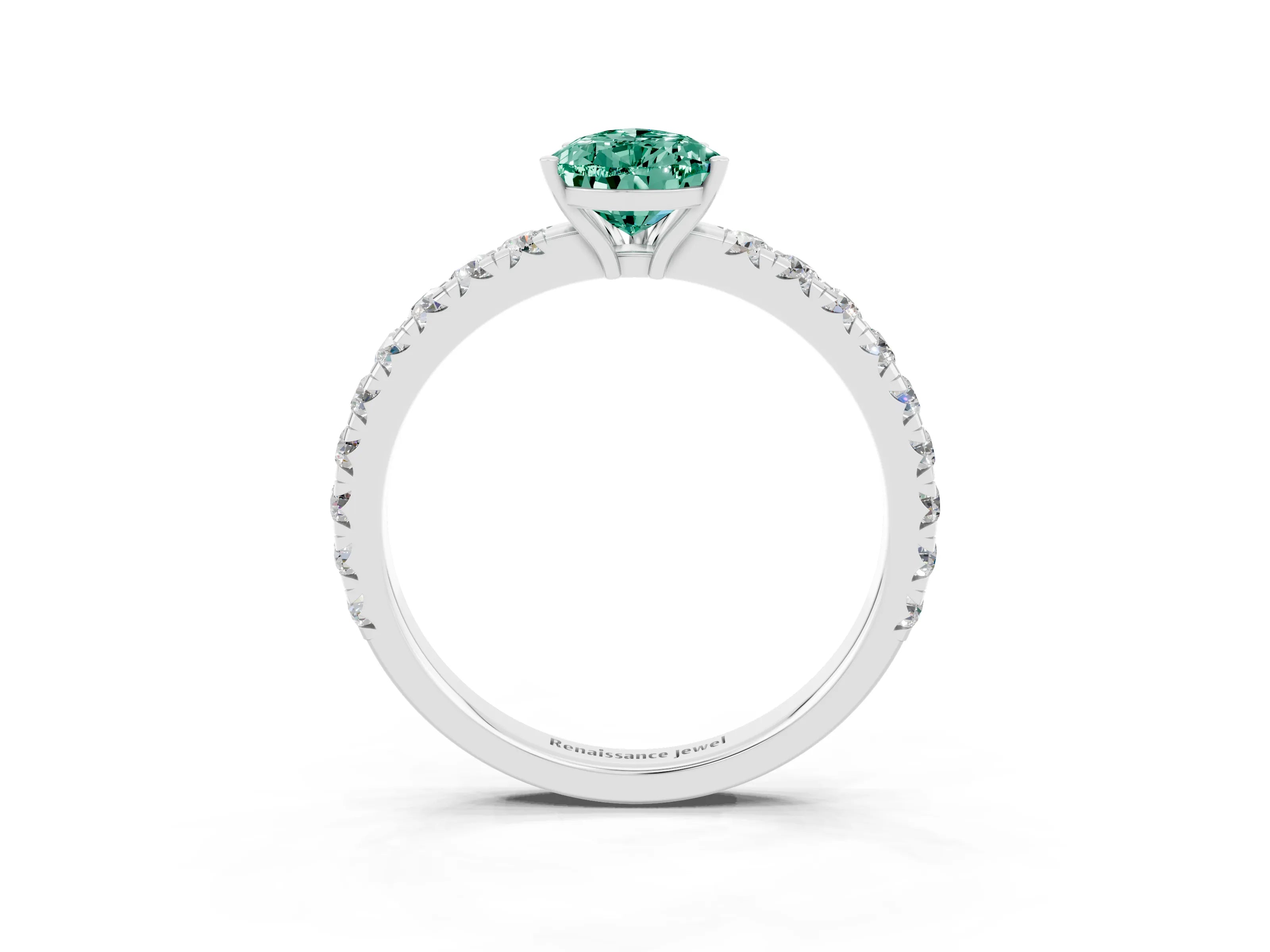 White gold Pear Cut Green Sapphire Pavé Solitaire Engagement Ring with Four-Prong Setting_15