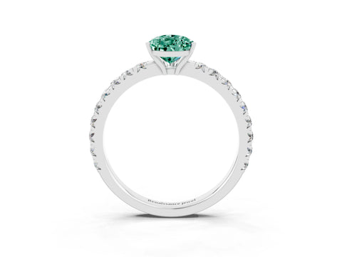 White gold Pear Cut Green Sapphire Pavé Solitaire Engagement Ring with Four-Prong Setting_15