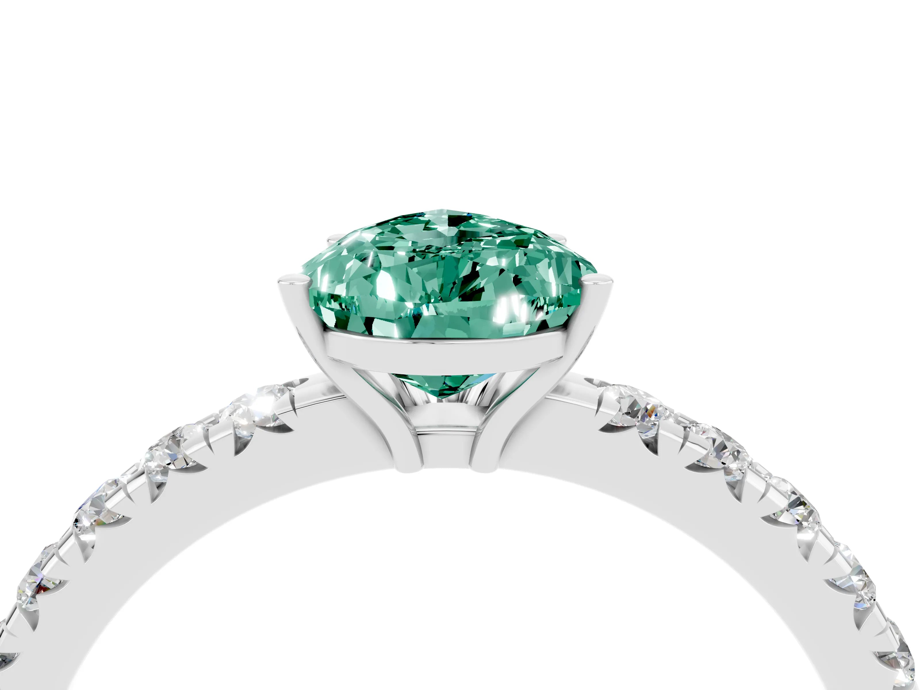 White gold Pear Cut Green Sapphire Pavé Solitaire Engagement Ring with Four-Prong Setting_16