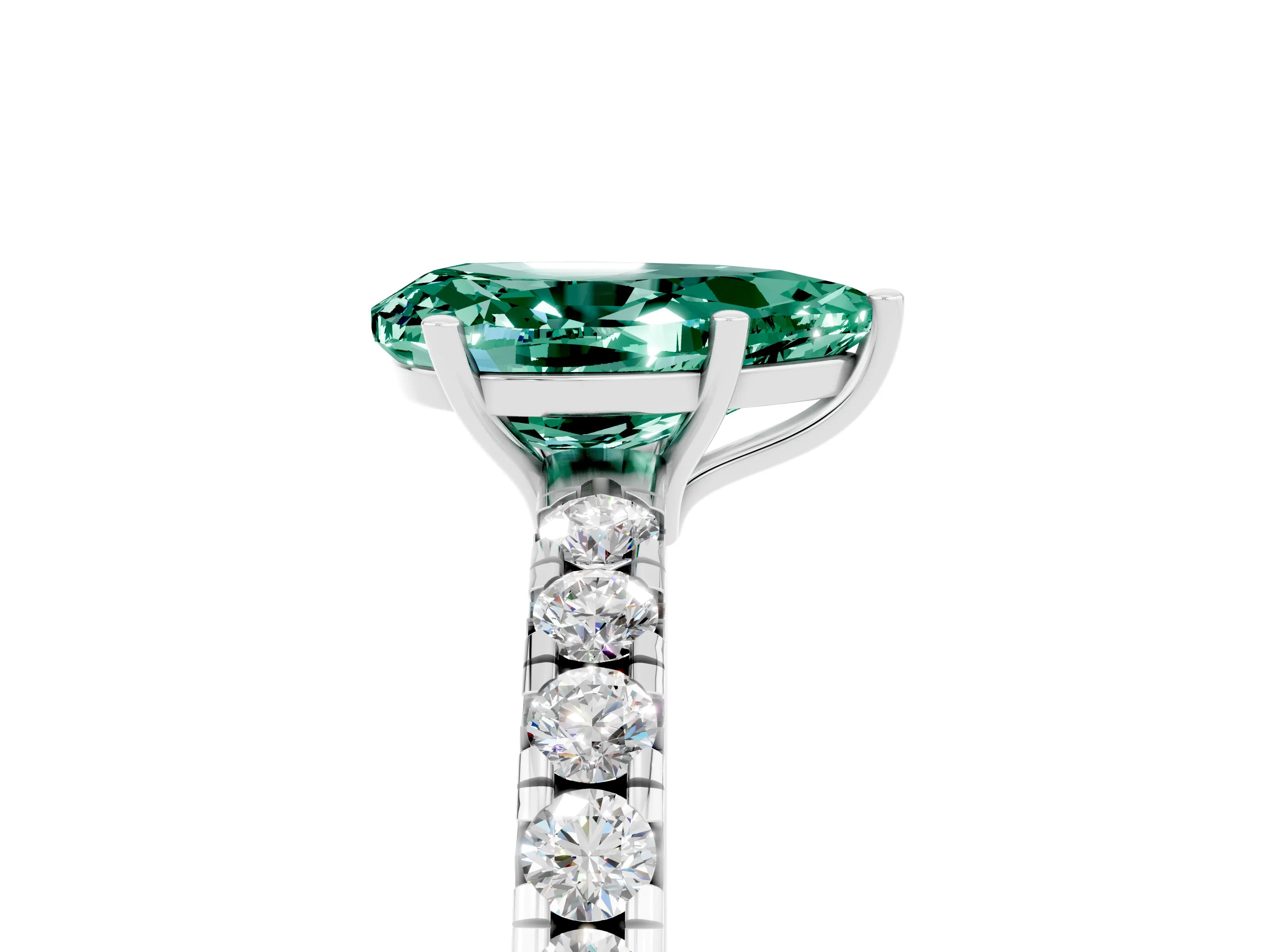 White gold Pear Cut Green Sapphire Pavé Solitaire Engagement Ring with Four-Prong Setting_17