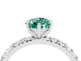 White gold Pear Cut Green Sapphire Pavé Solitaire Ring with Round Band and Prong Setting_40