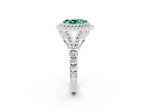 White gold Pear Cut Green Sapphire Pavé Split Shank Double Halo Engagement Ring_2