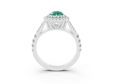 White gold Pear Cut Green Sapphire Pavé Split Shank Double Halo Engagement Ring_3