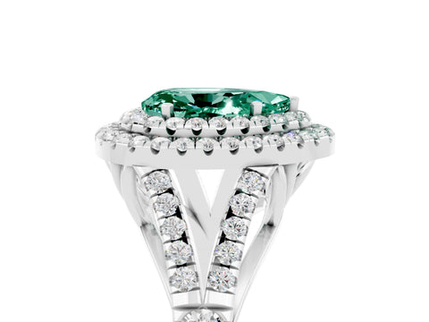 White gold Pear Cut Green Sapphire Pavé Split Shank Double Halo Engagement Ring_5