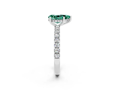 White gold Pear Cut Green Sapphire Pave Band Solitaire Ring with Four-Prong Setting_14