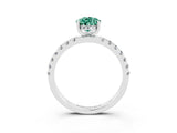 White gold Pear Cut Green Sapphire Pave Band Solitaire Ring with Four-Prong Setting_15