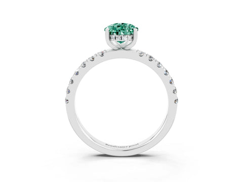 White gold Pear Cut Green Sapphire Pave Band Solitaire Ring with Four-Prong Setting_15