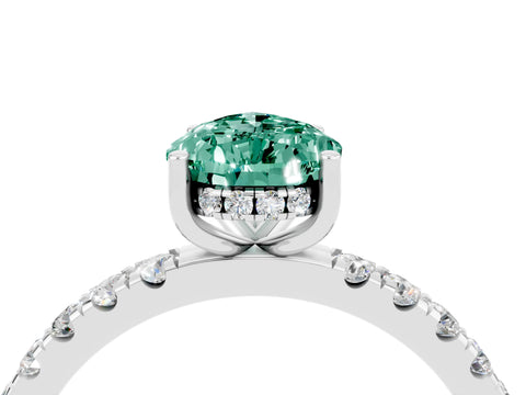 White gold Pear Cut Green Sapphire Pave Band Solitaire Ring with Four-Prong Setting_16