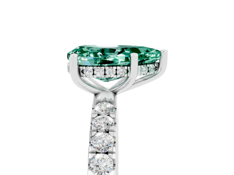 White gold Pear Cut Green Sapphire Pave Band Solitaire Ring with Four-Prong Setting_17