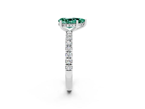 White gold Pear Cut Green Sapphire Pave Band Solitaire Ring with Four-Prong Setting_2
