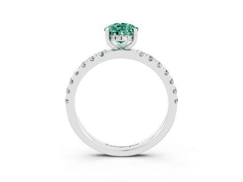 White gold Pear Cut Green Sapphire Pave Band Solitaire Ring with Four-Prong Setting_3