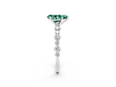 White gold Pear Cut Green Sapphire Prong Set Engagement Ring with Pavé Band_2