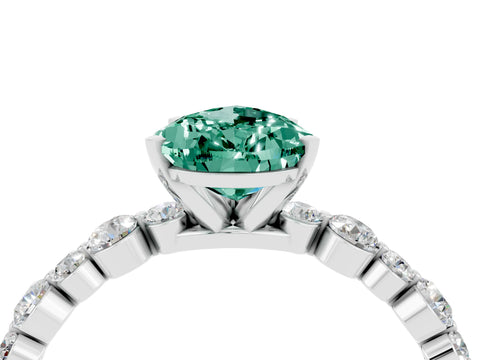 White gold Pear Cut Green Sapphire Prong Set Engagement Ring with Pavé Band_4