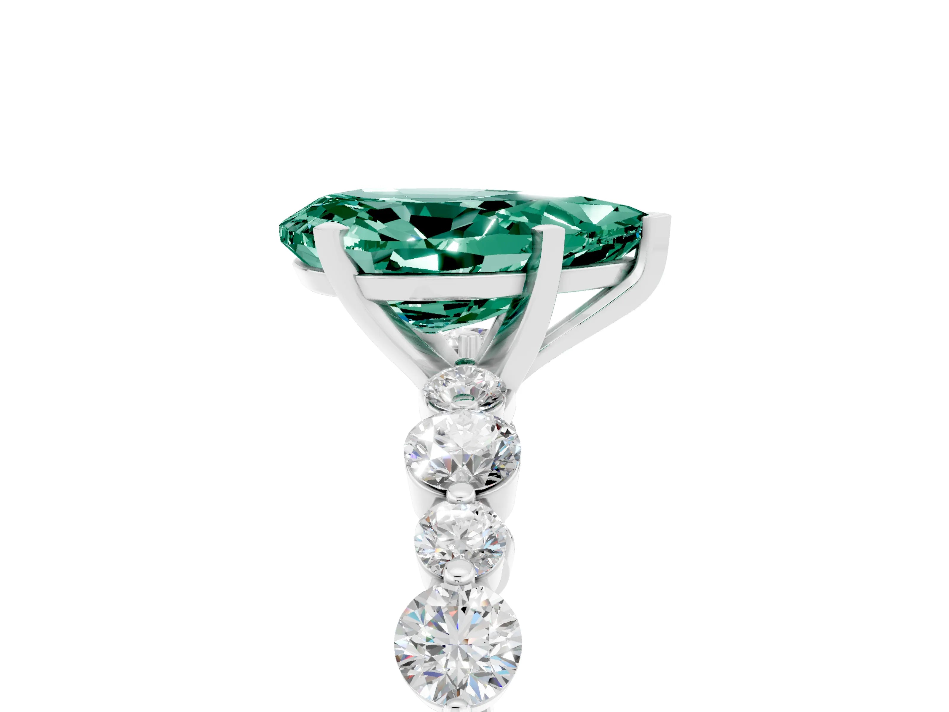 White gold Pear Cut Green Sapphire Prong Set Engagement Ring with Pavé Band_5