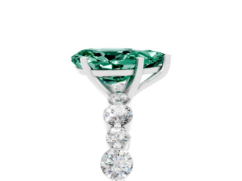 White gold Pear Cut Green Sapphire Prong Set Engagement Ring with Pavé Band_5