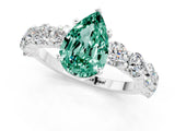 White gold Pear Cut Green Sapphire Prong Setting with Side Stones on a Pave Band_1