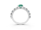 White gold Pear Cut Green Sapphire Prong Setting with Side Stones on a Pave Band_3