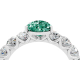 White gold Pear Cut Green Sapphire Prong Setting with Side Stones on a Pave Band_4