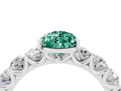 White gold Pear Cut Green Sapphire Prong Setting with Side Stones on a Pave Band_4