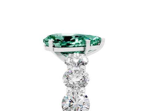 White gold Pear Cut Green Sapphire Prong Setting with Side Stones on a Pave Band_5