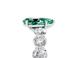 White gold Pear Cut Green Sapphire Prong Setting with Side Stones on a Pave Band_5