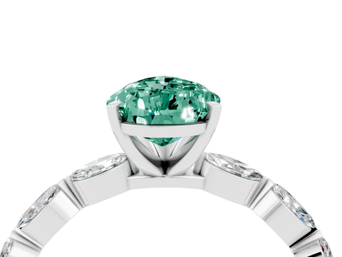 White gold Pear Cut Green Sapphire Ring with Marquise Side Stones and Prong Setting_4