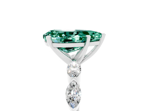 White gold Pear Cut Green Sapphire Ring with Marquise Side Stones and Prong Setting_5