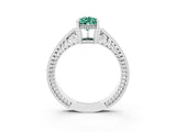White gold Pear Cut Green Sapphire Ring with Milgrain Pavé Band and Four-Prong Setting_34