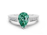 White gold Pear Cut Green Sapphire Ring with Milgrain Pavé Band and Four-Prong Setting_36