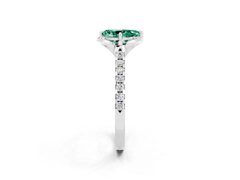 White gold Pear Cut Green Sapphire Ring with Pavé Band and Floral Prong Setting_2