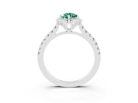 White gold Pear Cut Green Sapphire Ring with Pavé Band and Floral Prong Setting_3