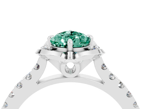White gold Pear Cut Green Sapphire Ring with Pavé Band and Floral Prong Setting_4
